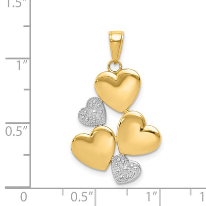 14k Yellow & Rhodium Gold and White Rhodium Polished Hearts Pendant