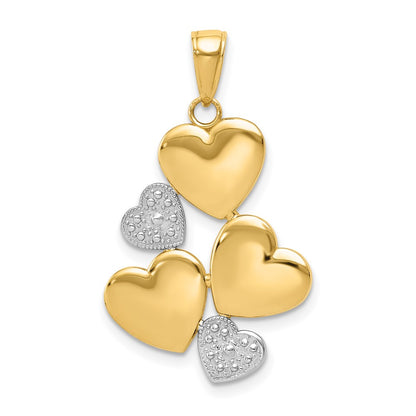 14k Yellow & Rhodium Gold and White Rhodium Polished Hearts Pendant