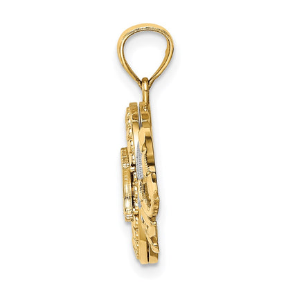 14k Yellow & Rhodium Gold w/Rhodium Polished MOM w/Wings Pendant