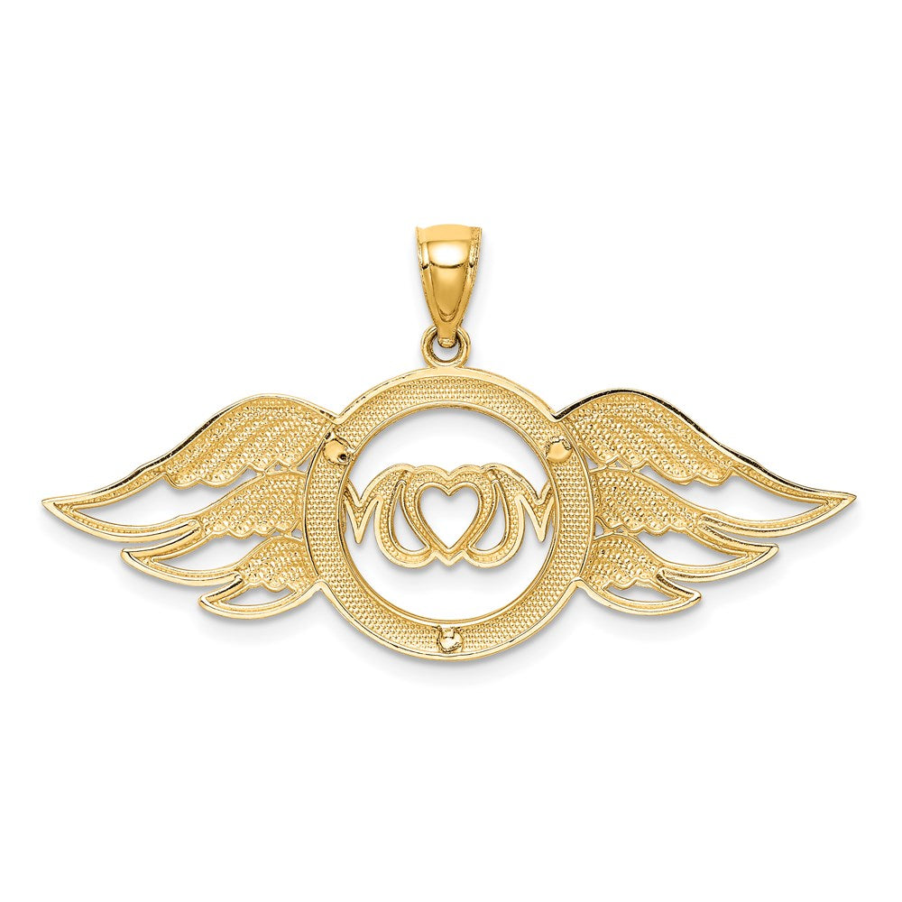 14k Yellow & Rhodium Gold w/Rhodium Polished MOM w/Wings Pendant