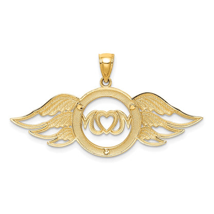 14k Yellow & Rhodium Gold w/Rhodium Polished MOM w/Wings Pendant