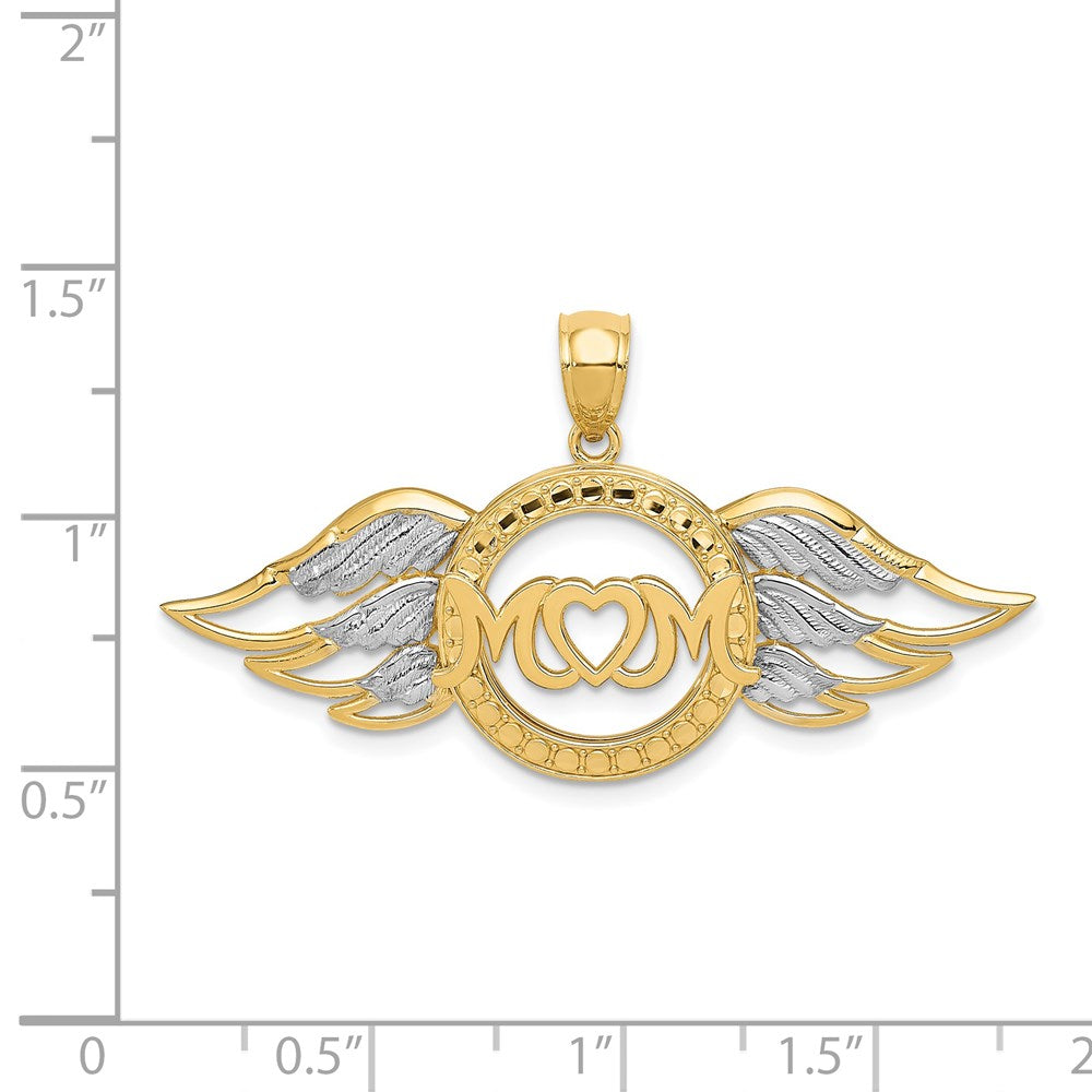 14k Yellow & Rhodium Gold w/Rhodium Polished MOM w/Wings Pendant
