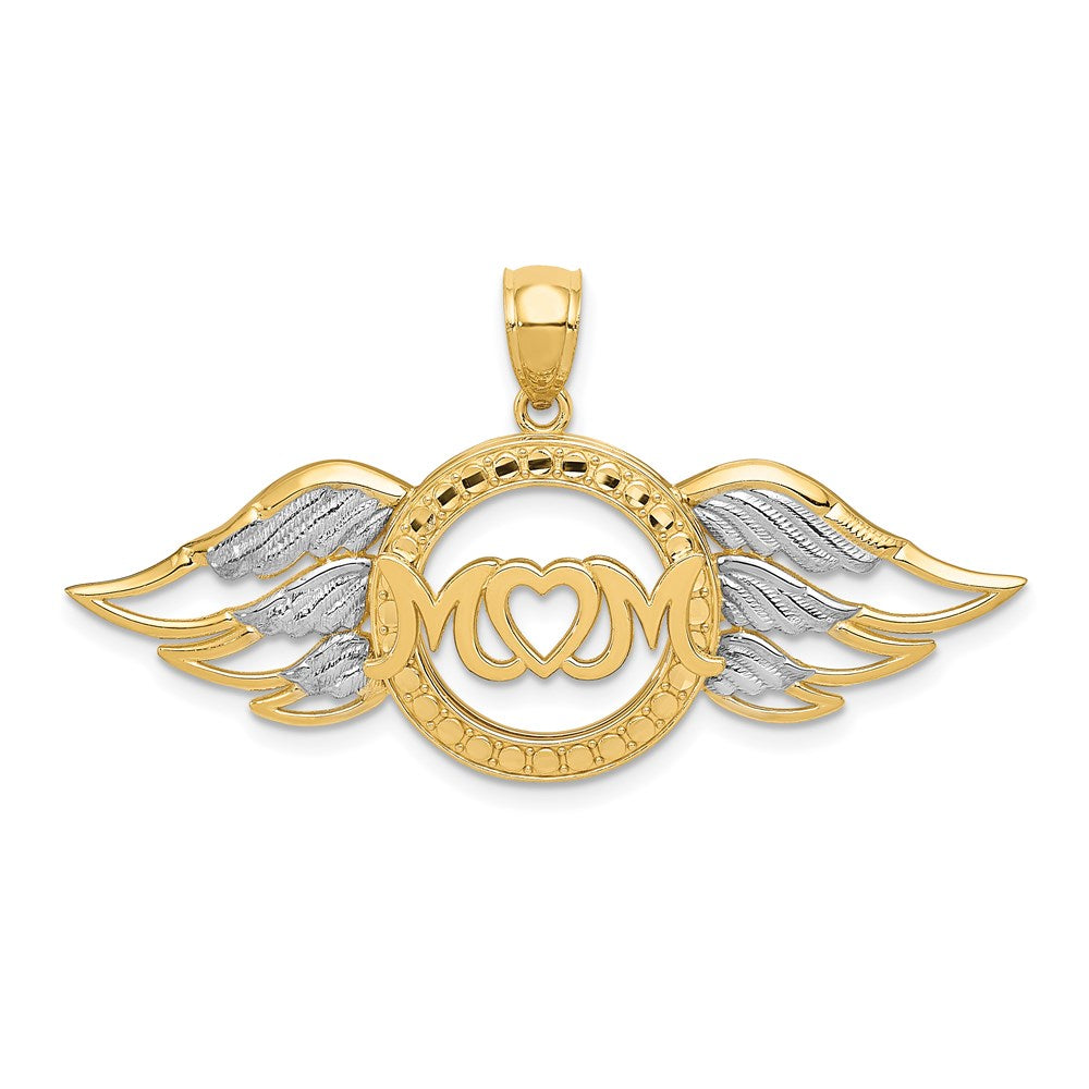 14k Yellow & Rhodium Gold w/Rhodium Polished MOM w/Wings Pendant