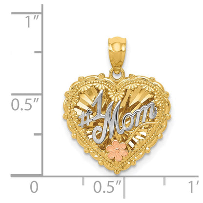 14k Tri-Color Gold Polished #1 MOM Shadowbox Pendant