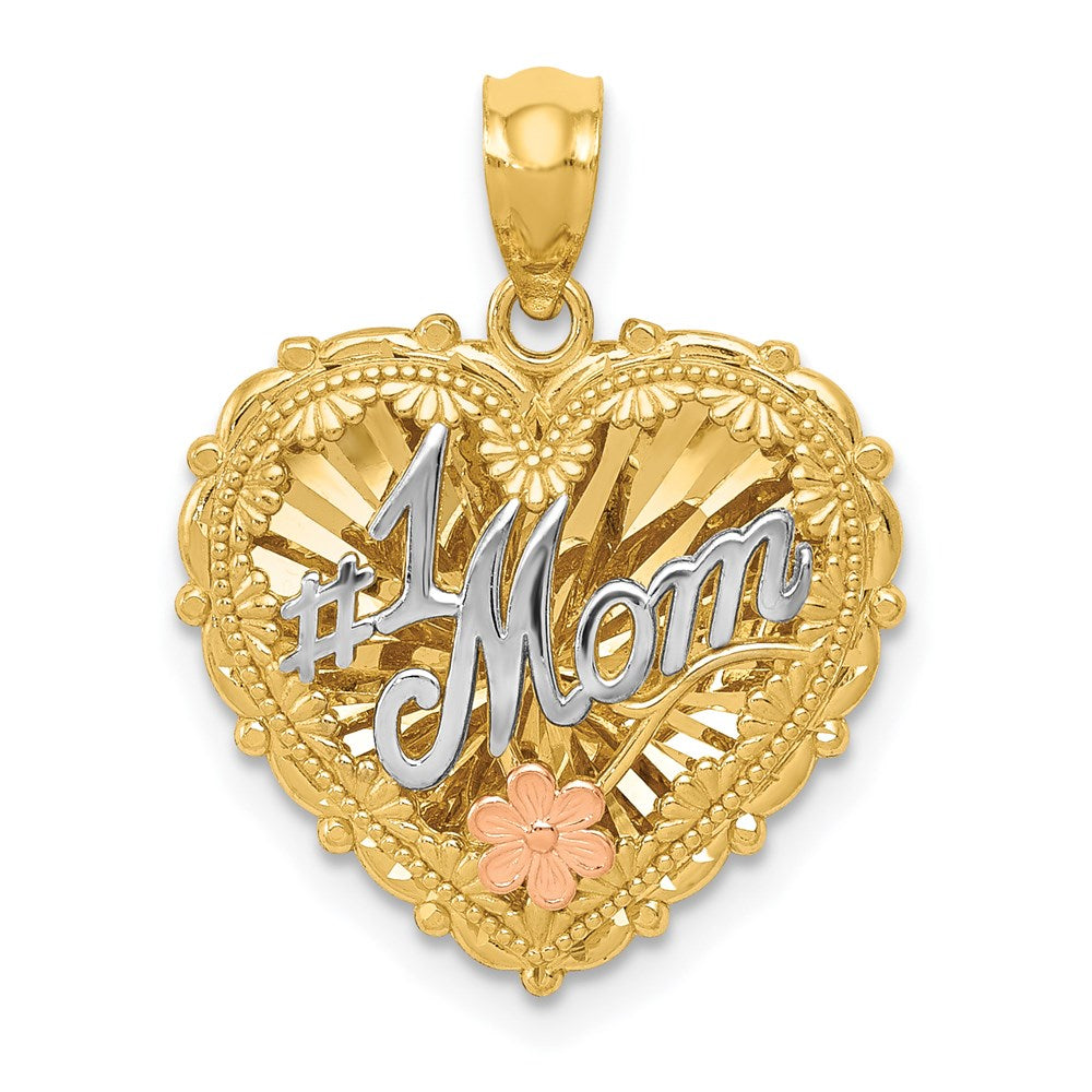 14k Tri-Color Gold Polished #1 MOM Shadowbox Pendant