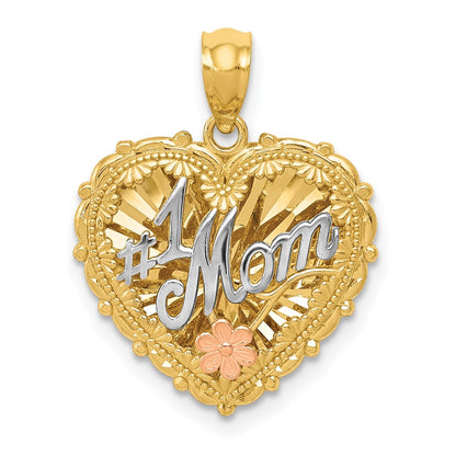 14k Tri-Color Gold Polished #1 MOM Shadowbox Pendant