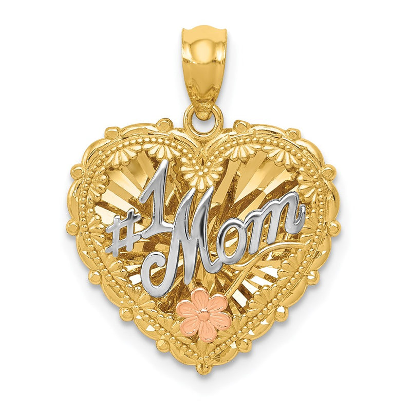 14k Tri-Color Gold Polished #1 MOM Shadowbox Pendant