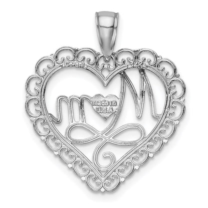 14k White Gold Polished MOM Scallop Heart Pendant