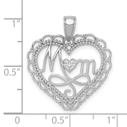 14k White Gold Polished MOM Scallop Heart Pendant