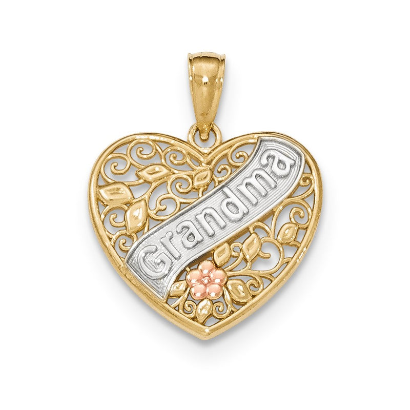 14k Yellow & Rhodium Gold Yellow & Rose Gold w/Rhodium Grandma Heart Pendant