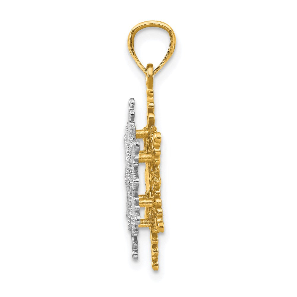 14k Two-tone Gold Polished and Textured 2 Level Snowflake Pendant