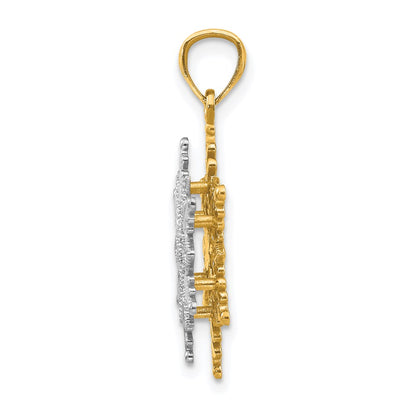 14k Two-tone Gold Polished and Textured 2 Level Snowflake Pendant