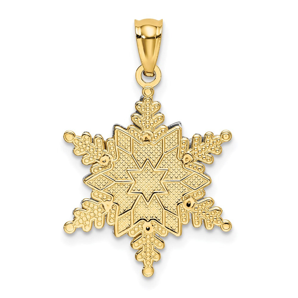 14k Two-tone Gold Polished and Textured 2 Level Snowflake Pendant
