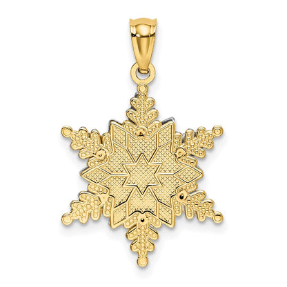 14k Two-tone Gold Polished and Textured 2 Level Snowflake Pendant