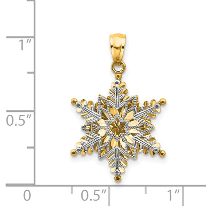 14k Two-tone Gold Polished and Textured 2 Level Snowflake Pendant