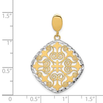 14k Yellow & Rhodium Gold & Rhodium Fleur De Lis Pendant