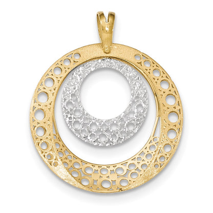 14k Two-tone Gold Polished/Brushed/Diamond-cut Round Pendant