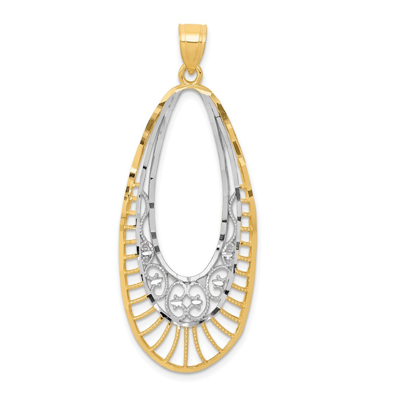 14k Yellow & Rhodium Gold & Rhodium-plated Oval Pendant