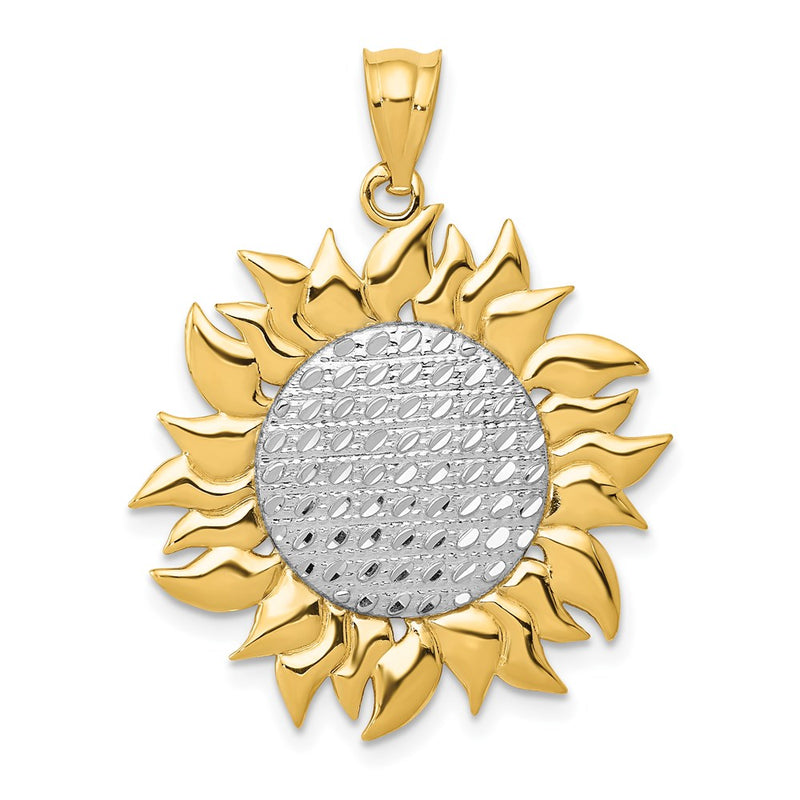 14k Yellow & Rhodium Gold & Rhodium-plated Polished Textured Sun Pendant