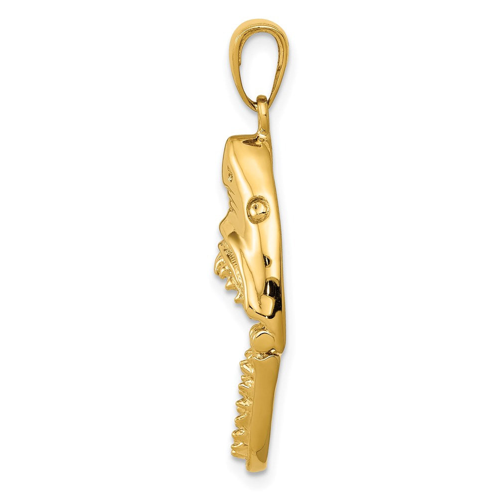 14k Yellow Gold Gold Polished 2-D Jaws Shark Head Mouth Open Pendant