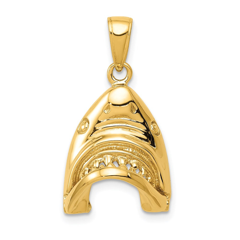 14k Yellow Gold Gold Polished 2-D Jaws Shark Head Mouth Open Pendant
