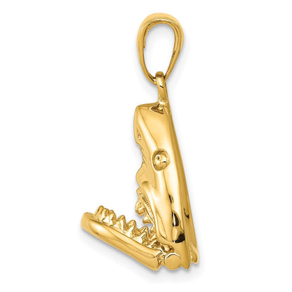 14k Yellow Gold Gold Polished 2-D Jaws Shark Head Mouth Open Pendant
