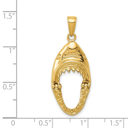 14k Yellow Gold Gold Polished 2-D Jaws Shark Head Mouth Open Pendant