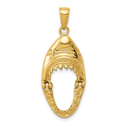 14k Yellow Gold Gold Polished 2-D Jaws Shark Head Mouth Open Pendant