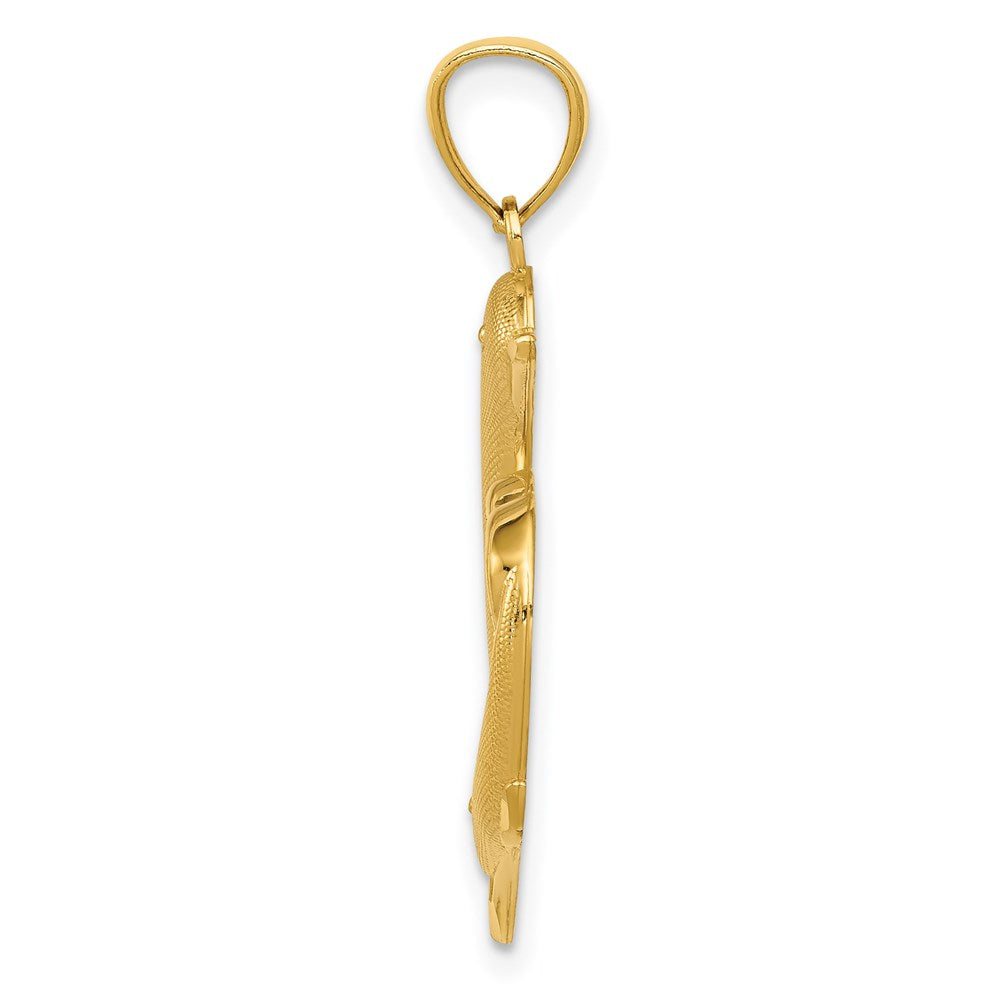 14k Yellow Gold Gold Polished and Textured Dolphins W/Heart Pendant