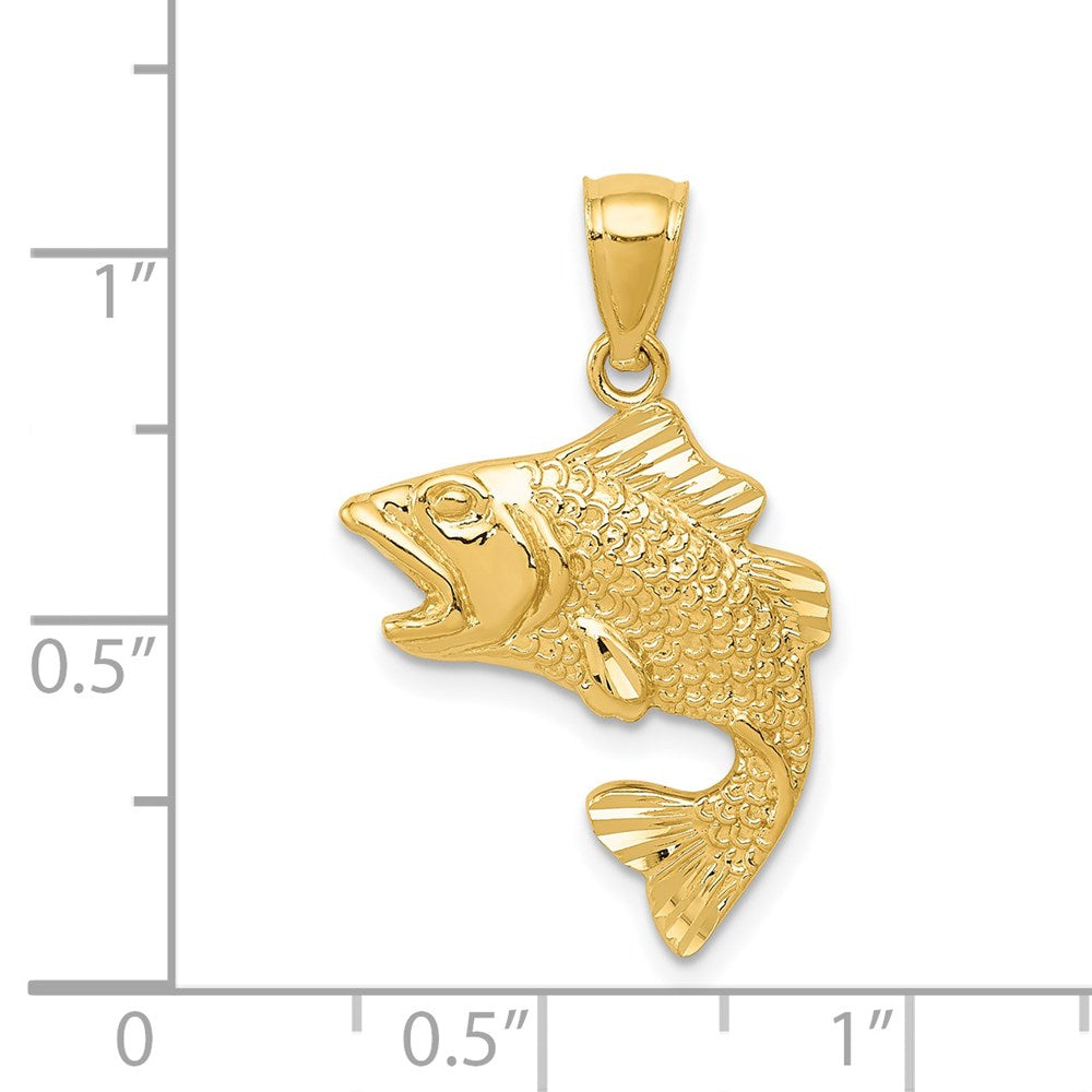 14k Yellow Gold Gold Polished Textured Bass Pendant