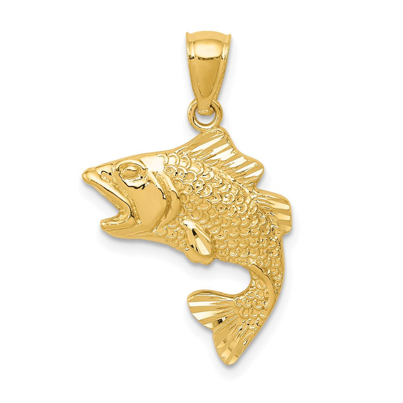 14k Yellow Gold Gold Polished Textured Bass Pendant