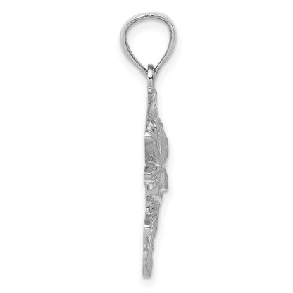 14k White Gold Polished Textured Bass Pendant
