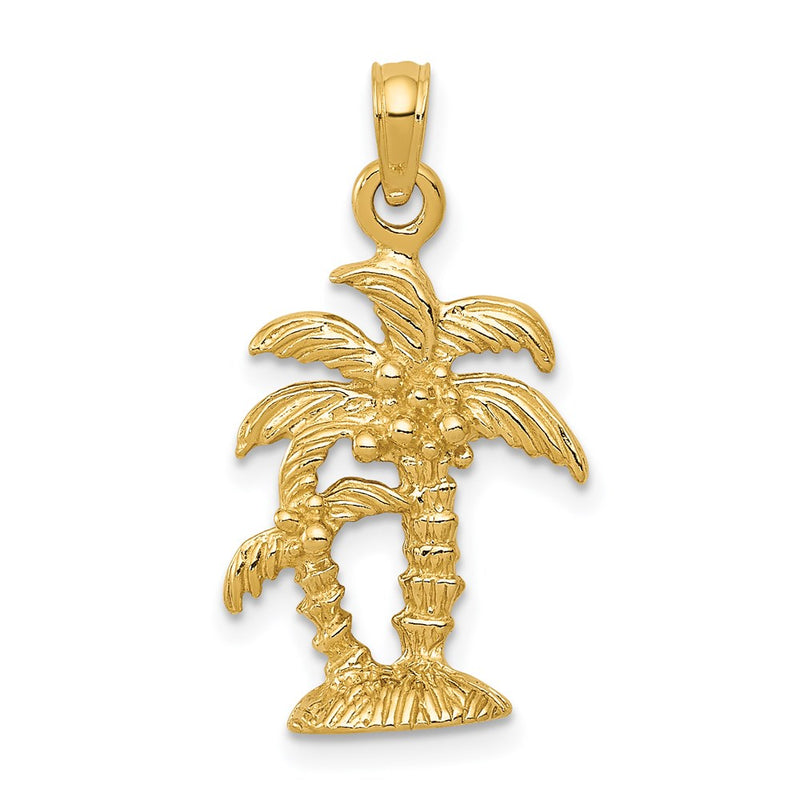 14k Yellow Gold Gold Polished / Textured Double Palm Trees Pendant