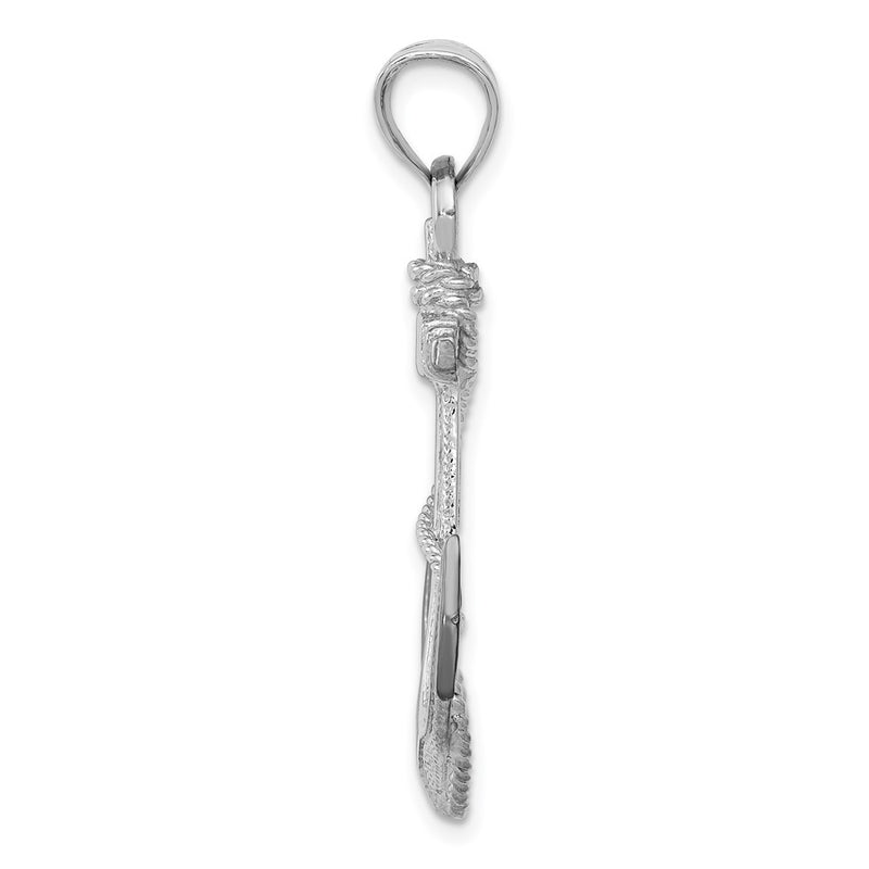14k White Gold Polished & Textured Anchor w/ Rope Pendant