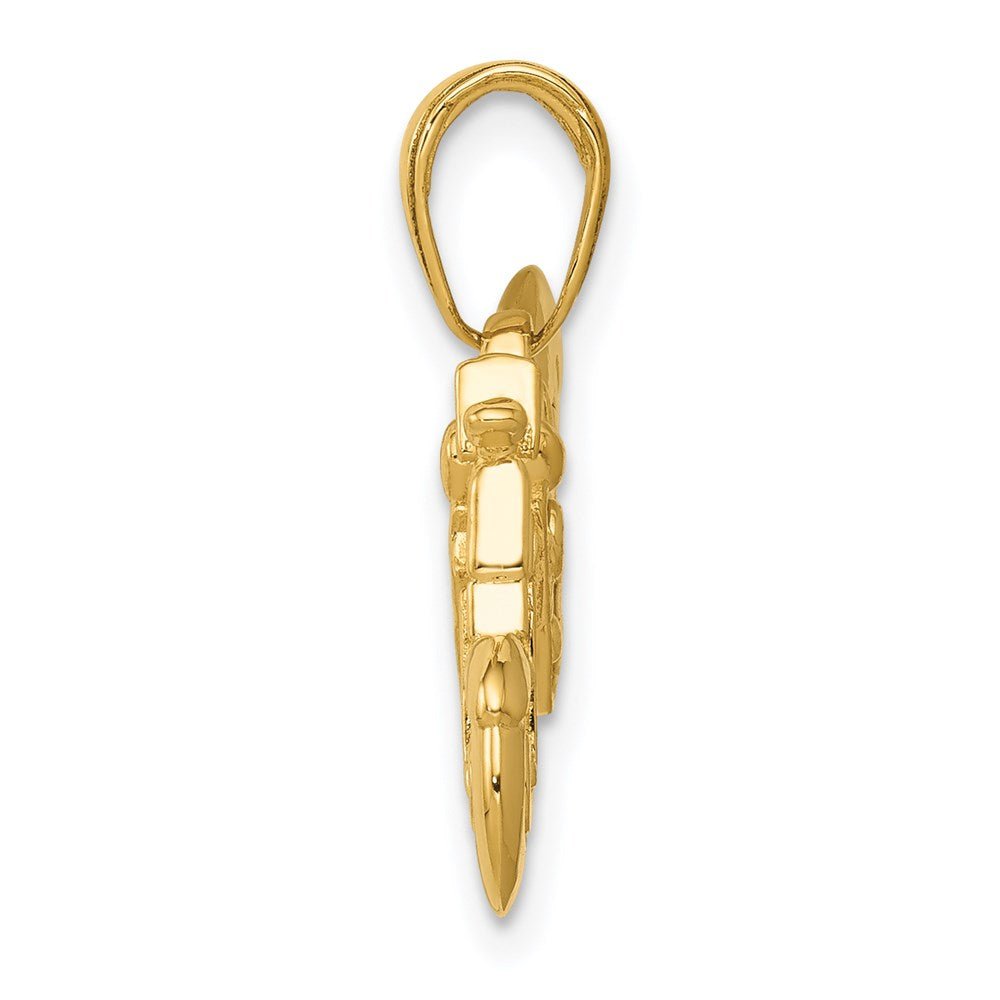 14k Yellow Gold Gold Polished / Textured 3-D Motorcycle Pendant
