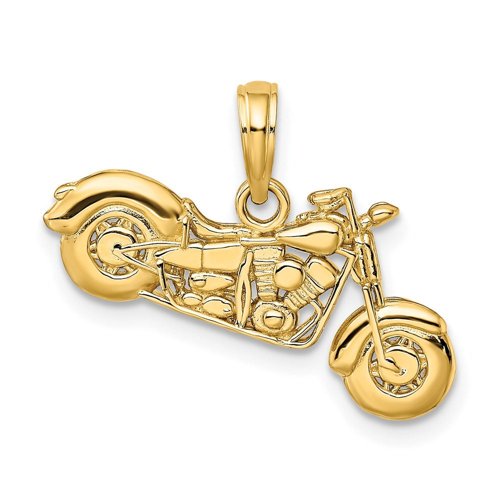 14k Yellow Gold Gold Polished / Textured 3-D Motorcycle Pendant