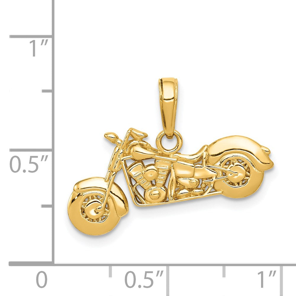 14k Yellow Gold Gold Polished / Textured 3-D Motorcycle Pendant