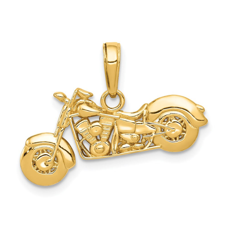 14k Yellow Gold Gold Polished / Textured 3-D Motorcycle Pendant