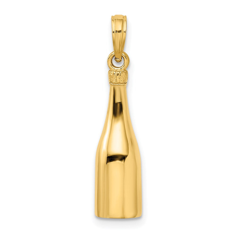 14k Yellow Gold Polished 3-D Enameled Champagne Bottle Pendant