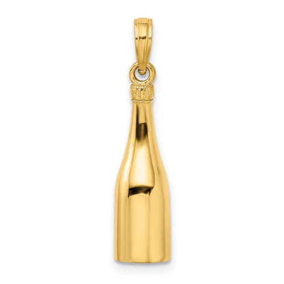 14k Yellow Gold Polished 3-D Enameled Champagne Bottle Pendant
