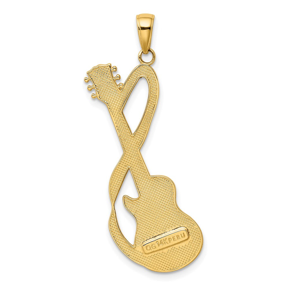 14k Yellow Gold Large Guitar w/Strap Textured Pendant