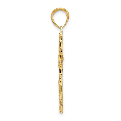14k Yellow Gold Polished/Textured Nugget Style Cross Pendant