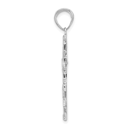 14k White Gold Polished/Textured Nugget Style Cross Pendant