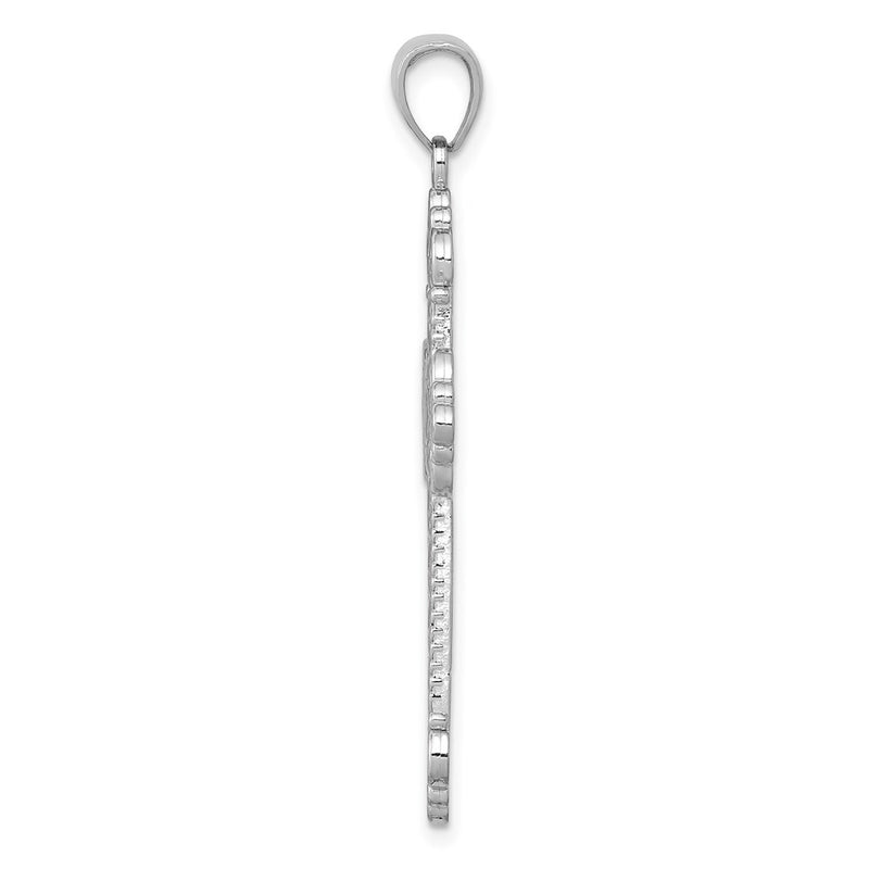 14k White Gold Polished Large Rope Frame Filigree Cross Pendant