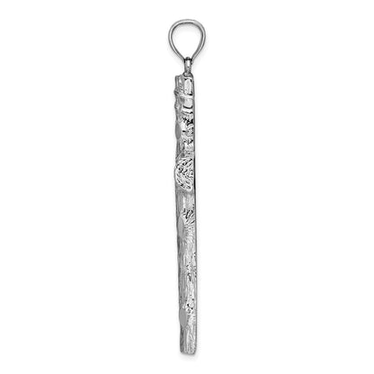 14k White Gold Large Tree Textured Cross Pendant