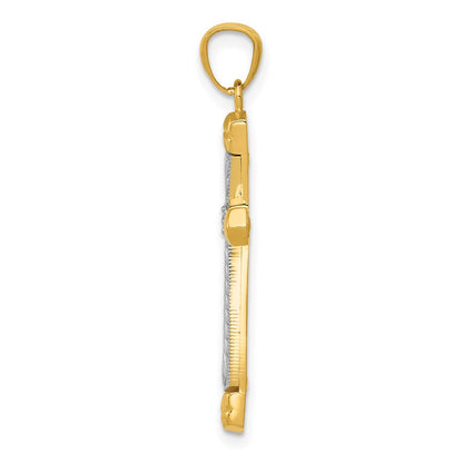 14k Y/W Gold Polished DC Cross with .015 Diamond Pendant