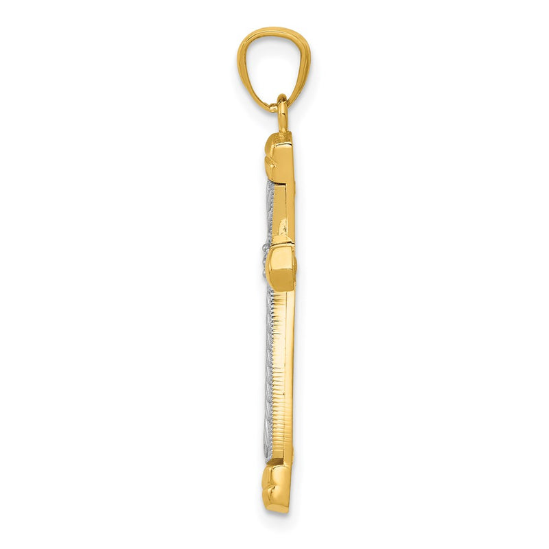 14k Y/W Gold Polished DC Cross with .015 Diamond Pendant