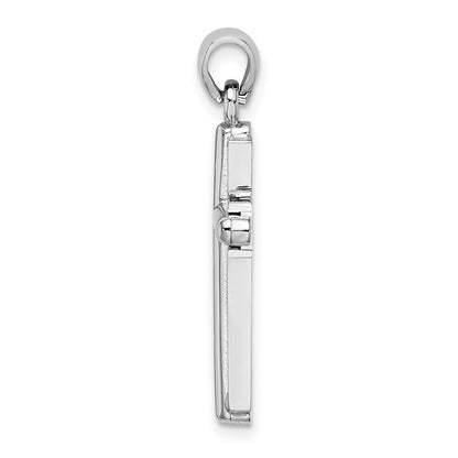 14k White Gold 2-D Beveled Stick Cross Charm