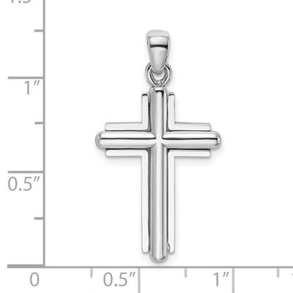 14k White Gold 2-D Beveled Stick Cross Charm