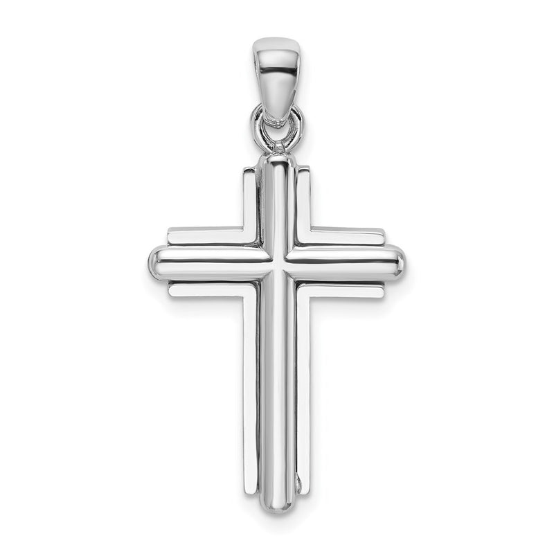 14k White Gold 2-D Beveled Stick Cross Charm